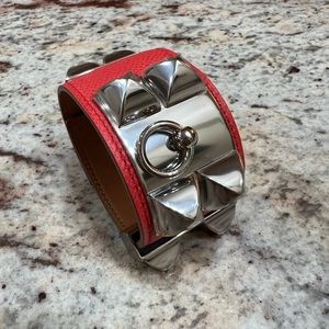 BRAND NEW RED HERMES COLLIER DE CHIEN LEATHER BRACELET